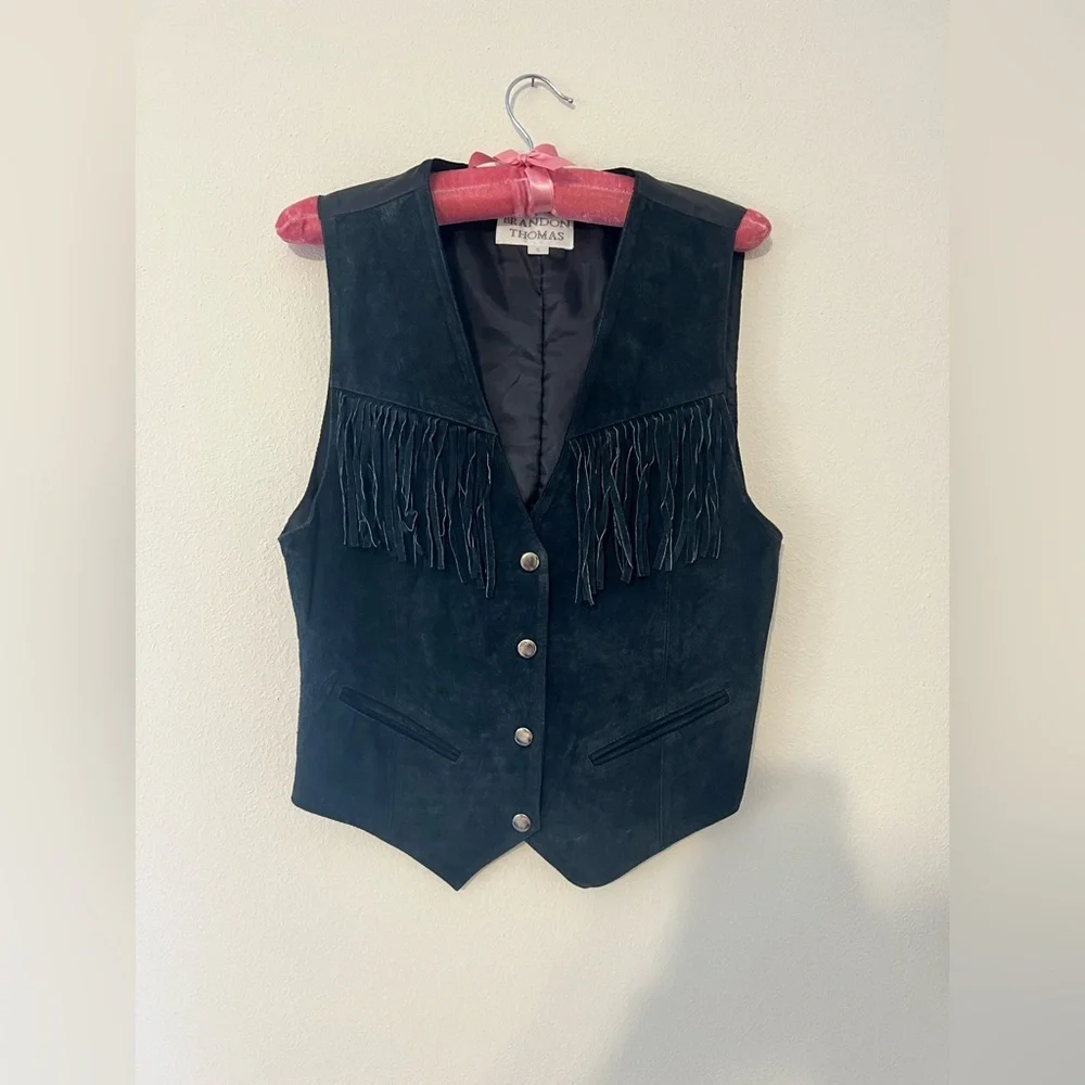 Black 100% leather Fringe Vest - Picture 1 of 5